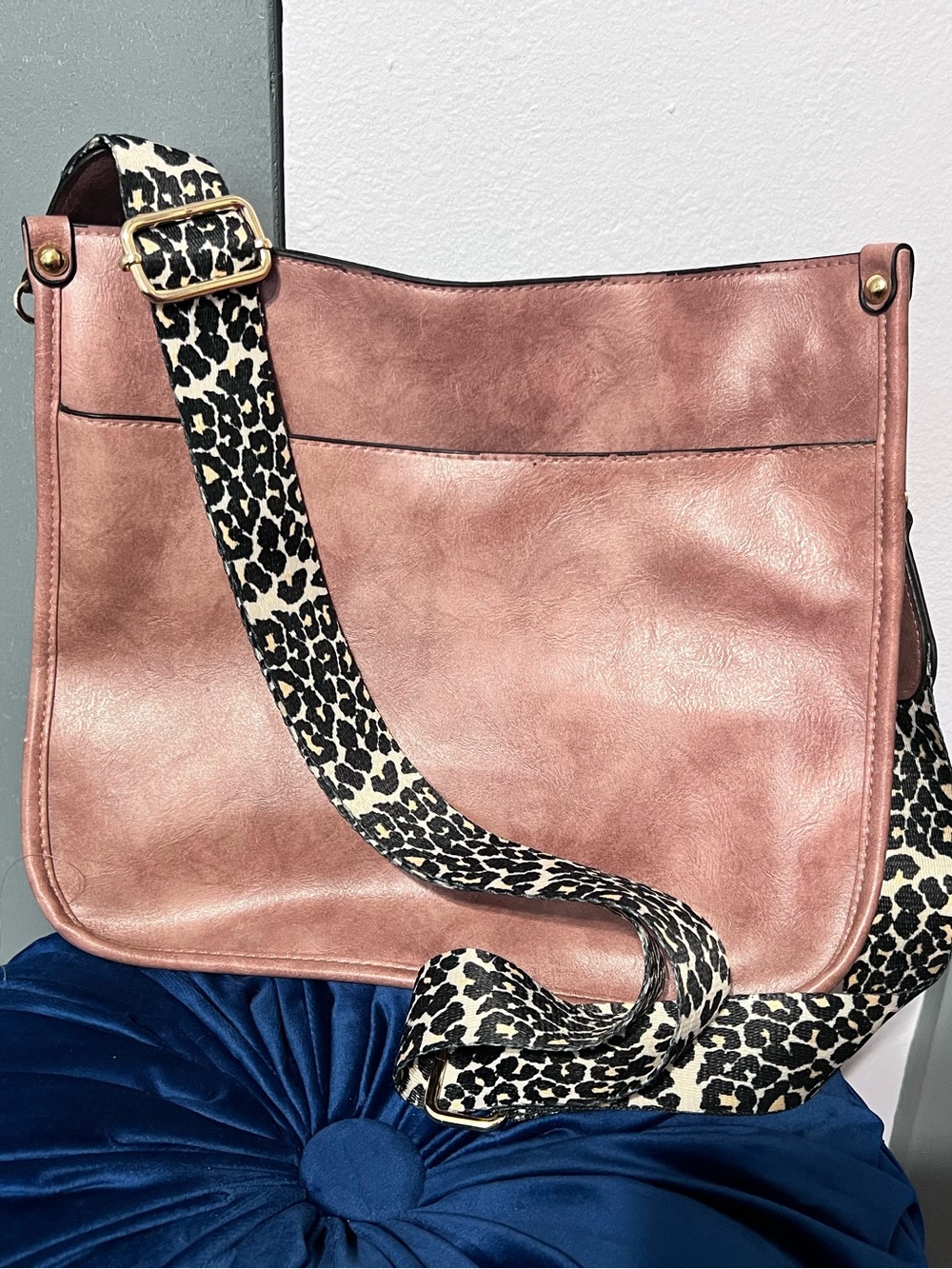 Women’s Rose Pink Crossbody Bag with Cheetah Strap - Beyond Florida
